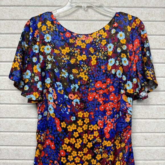 Anthropologie Floral Boho Ruffle Mini Dress Butterfly Sleeves Black Sz 2 - Picture 2 of 13